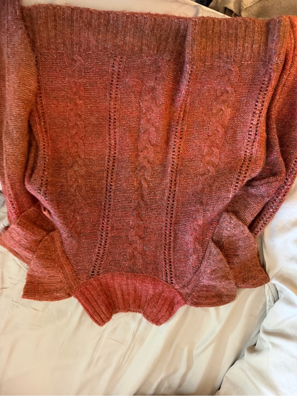 Vigoss Off-the-Shoulder Cable Knit Sweater in Rusty Orange